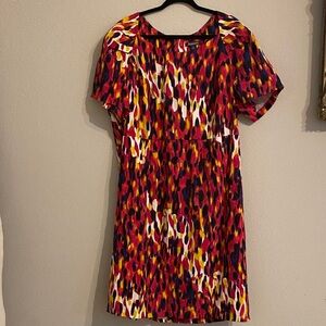 Roaman's Vibrant Red and Yellow Midi Dress